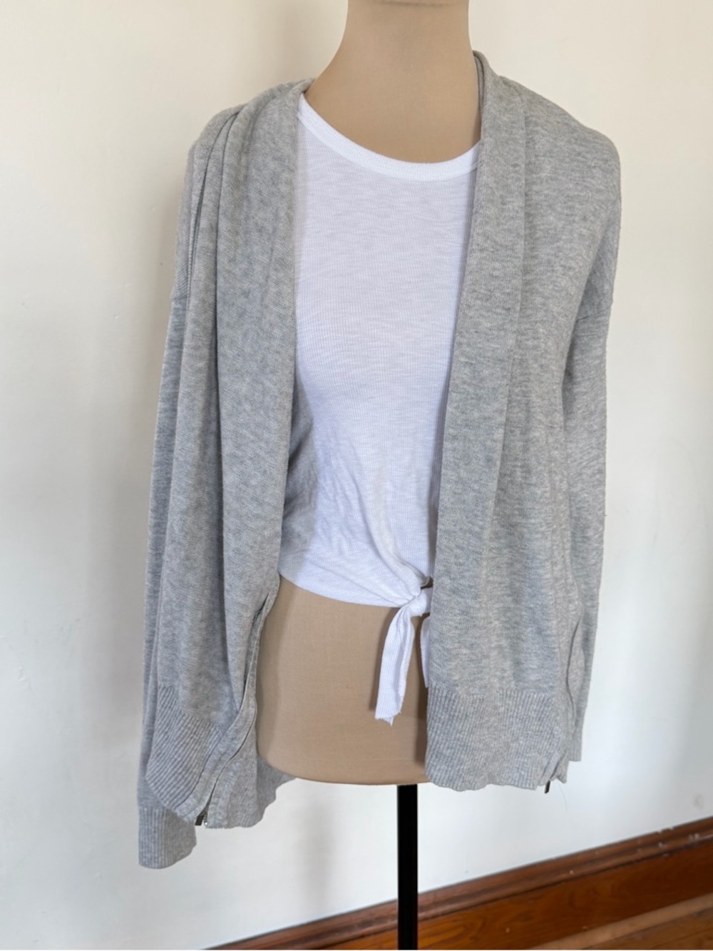 Banana Republic Pima Cotton Cashmere Cardigan Side Zip Gray Minimalist Size S